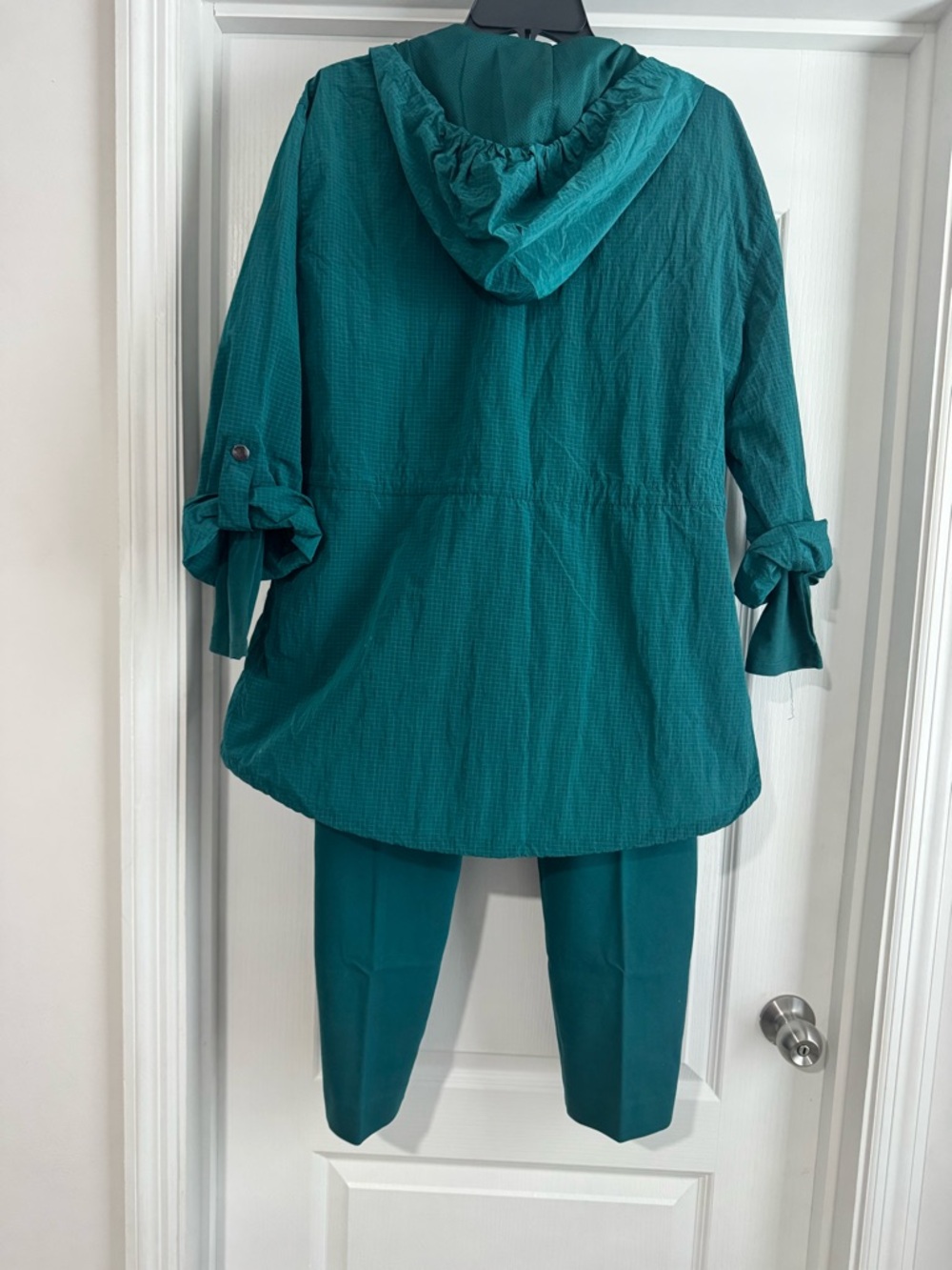 Chico's Teal Hooded Pantsuit three Piece Set - Picture 2 of 4